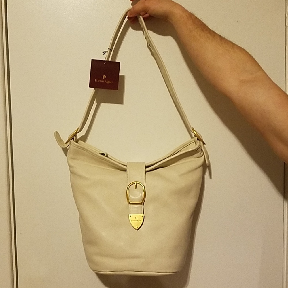 NWT Etienne Aigner Cream Leather Bucket Purse